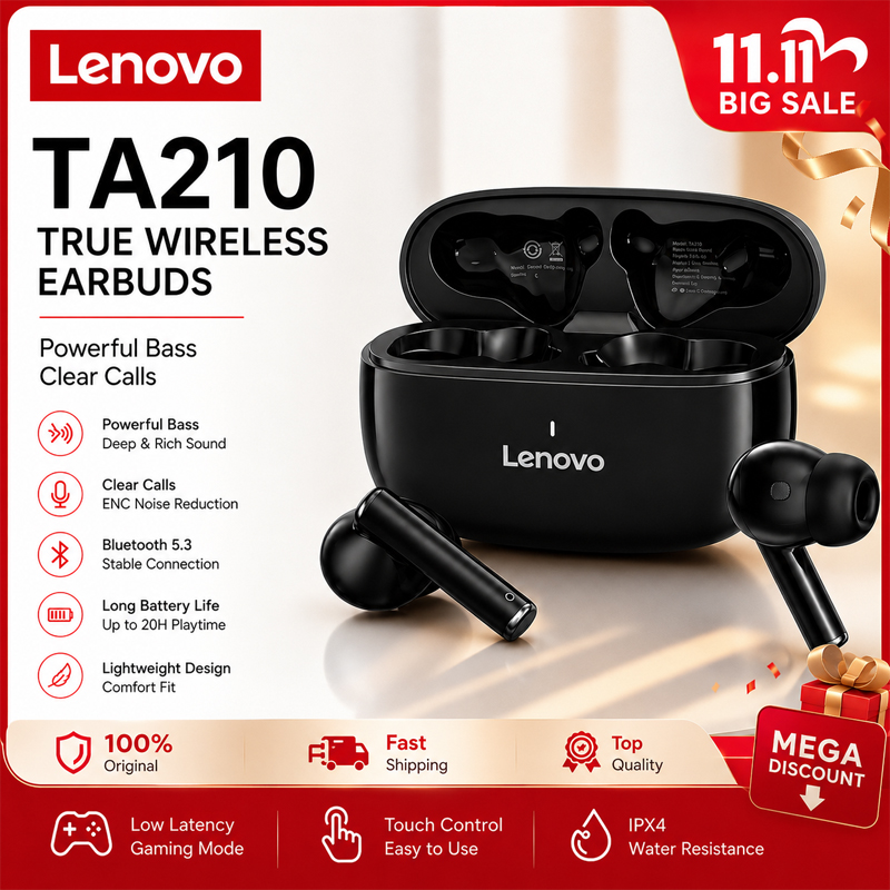 Lenovo TA210 Bluetooth Wireles - Anc Wireless Over Ear Headphones ulasan dan harga
