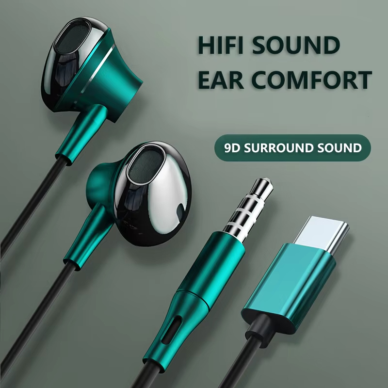 9D Bass Stereo Type C and 3.5m - Type C Wired Earphones With Mic ulasan dan harga