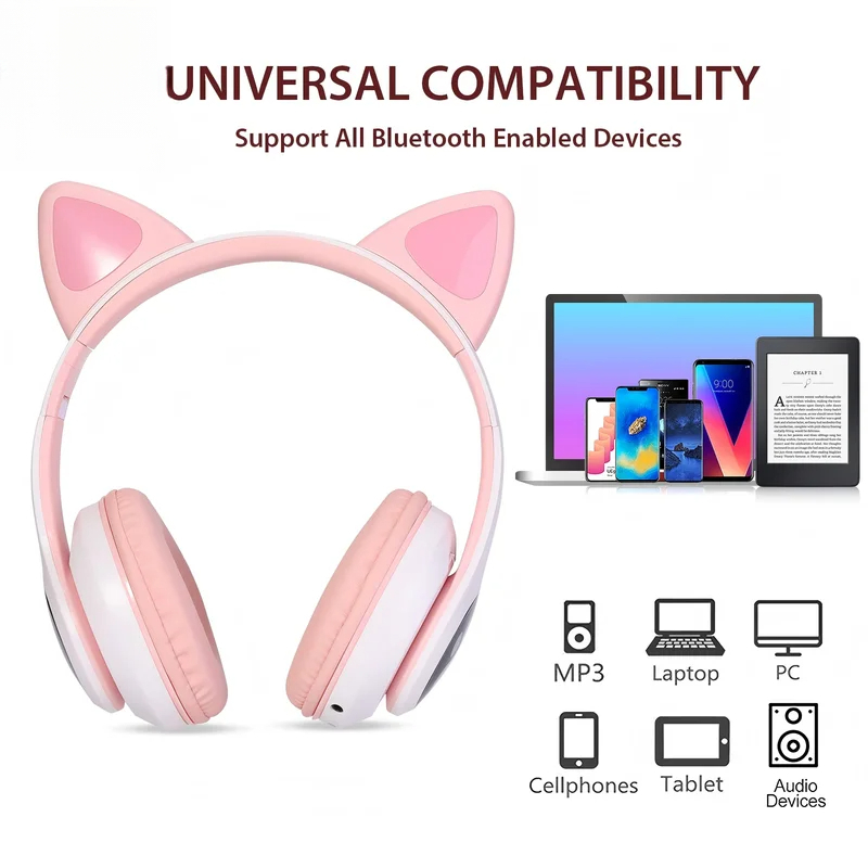 T28 Wireless Bluetooth Headpho - Cat Ear Bluetooth Headset Led ulasan dan harga