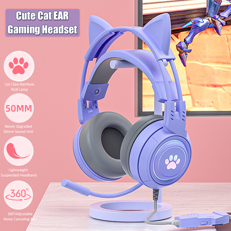 Cute Cat Ear Gaming Headphones - Gaming Headset With Mic Rgb ulasan dan harga