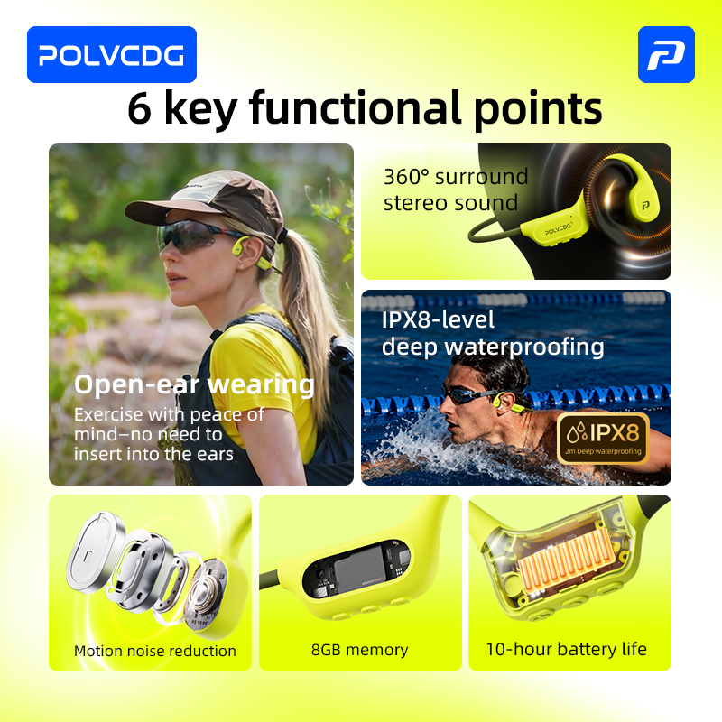 POLVCDG 8G Memory Bone-Conduct - Bone Conduction Running Headphones ulasan dan harga