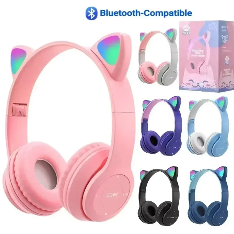 Wireless Bluetooth Earphones C - Cat Ear Bluetooth Headset Led ulasan dan harga